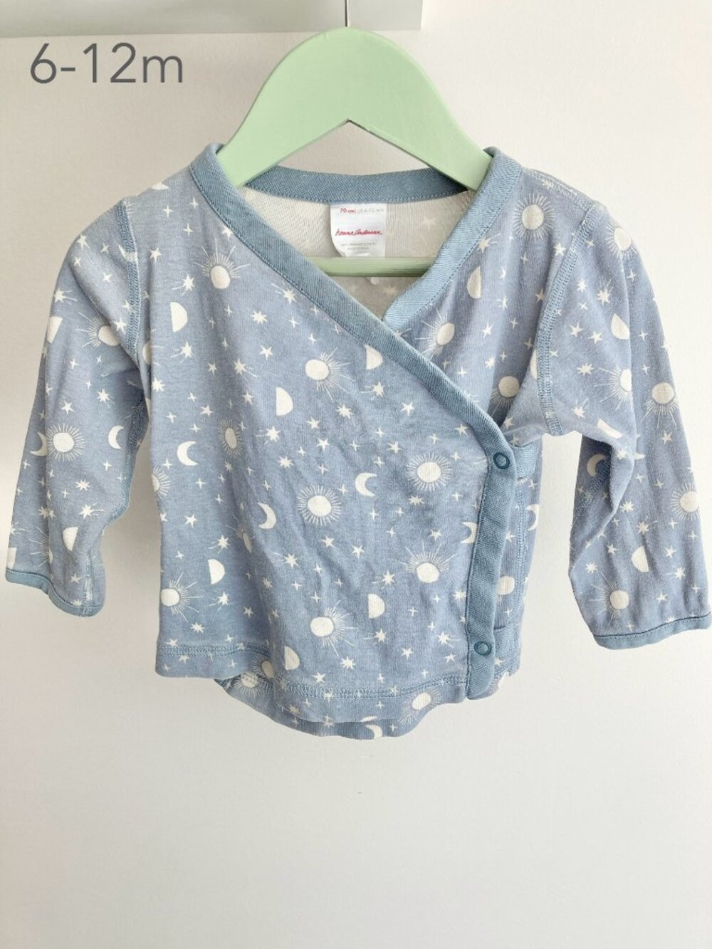 🪴5/$30 Hanna Andersson 6-12 Months Baby Moon Sun Blue Kimono Wrap Top